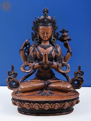 8" Tibetan Buddhist Deity Chenrezig (Four Armed Avalokiteshvara) in Copper