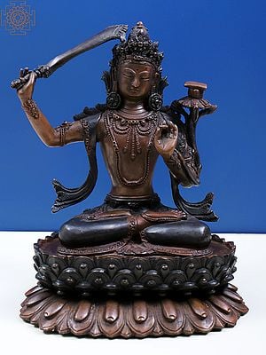 8" Tibetan Buddhist Deity Manjushri Sculpture in Copper