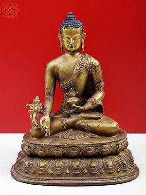 11" Copper Medicine Buddha Statue with The Bowl of Medicinal Herbs
