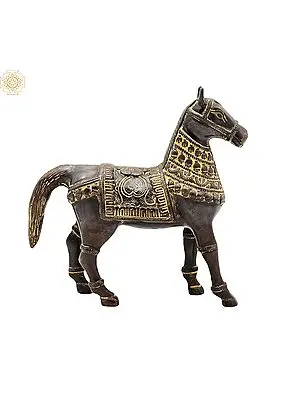 6" Decorated Horse | Brass Statue | Handmade | Made In India