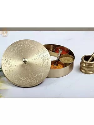 7" Brass Masala Box | Handmade Spice Box