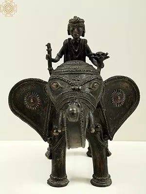 10" Brass Tribal Man Seated on Elephant