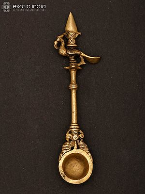 7" Brass Peacock Ritual Spoon