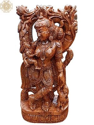 60" Goddess Parvati With Ganesha And Kartikey In Sand Stone