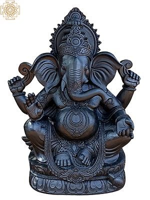 48" Lord Ganesha In Black Stone