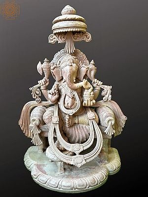 48" Seated Ganesha In Pink Serpentine Stone