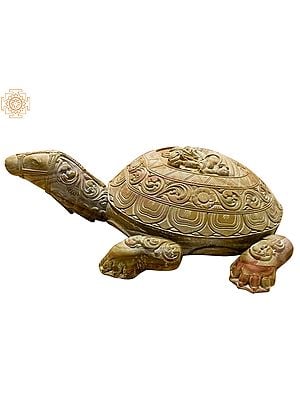 8" Goodluck Tortoise In Pink Serpentine Stone