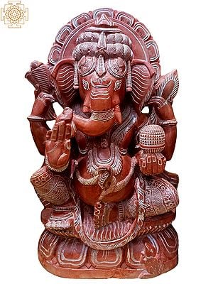 18" Blessing Ganesha Red Serpentine Stone