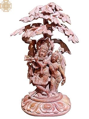 12" Radha Krishna | Pink Serpentine Stone Statue
