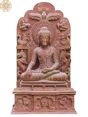 20" Lord Buddha Bhumisparsha Mudra | Pink Serpentine Stone Statue