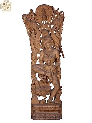 "Surasundari" Large Wooden Celestial Maiden On Pedestal