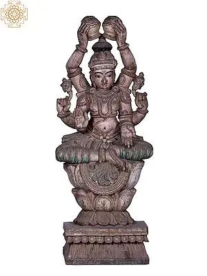 60" Large Wooden Lord Vishnu Statue Seated on High Lotus Pedestal