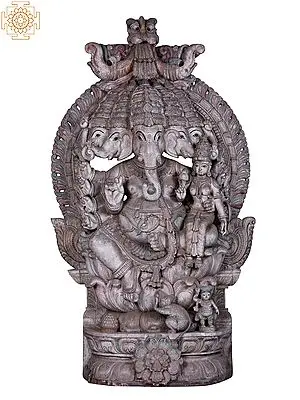 Super Large Wooden Panchamukhi Shakti Ganpati Idol