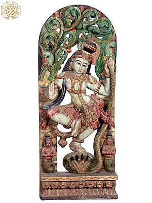 36" Large Wooden Kaliya krishna (The Dance of Victory)