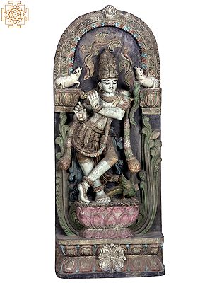 37" Large Wooden Lord Krishna