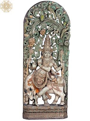 55" Large Wooden Lord Krishna with Cow
