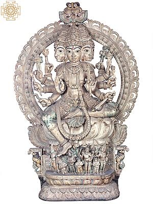 96" Large Wooden Lord Vishwakarma with Kirtimukha Throne