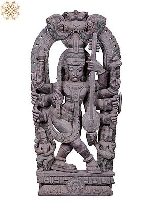 58" Large Wooden Dancing Shiva with Kirtimukha Throne