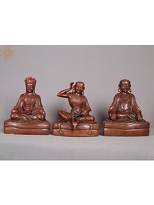 21" Set of Three Buddhist Gurus Copper Statue from Nepal - Gampopa, Milarepa and Marpa Lotsawa