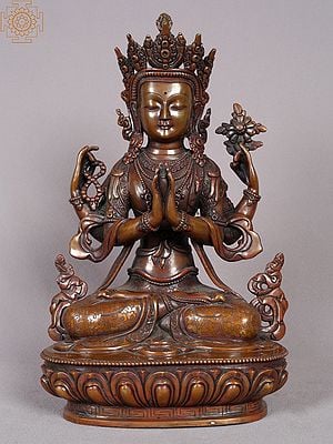 13" Chenrezig Copper Statue from Nepal