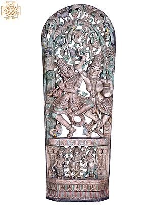 60" Large Wooden Dancing Radha Krishna