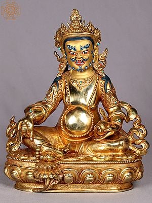 11" Kubera Copper Statue with Gold Plated - The Buddhist God of Wealth