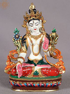 5" Colorful Goddess White Tara from Nepal