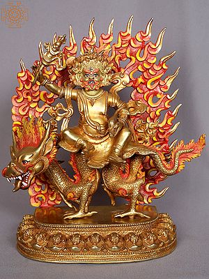 12" Dragon Kubera Copper Statue | Copper Figurines with Gold Plated
