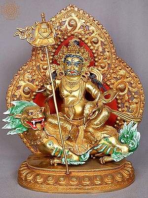 15" Singh Kubera Copper Statue from Nepal | Buddhist Deity Idols