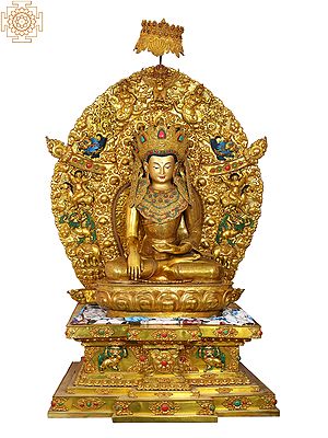 78" Large Crowned Shakyamuni Buddha with Throne from Nepal