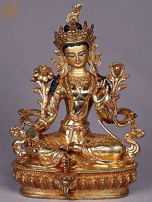 9" Goddess Green Tara Copper Statue from Nepal | Nepalese Copper Figurines