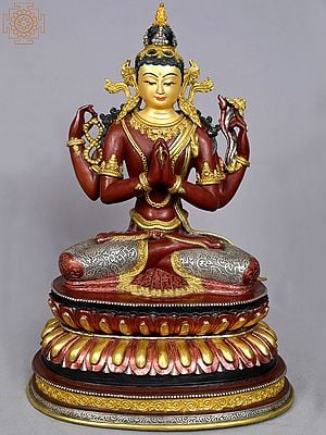 16" Mongolian Chenrezig (Avalokiteshvara) | Copper Statue with Gold Plated