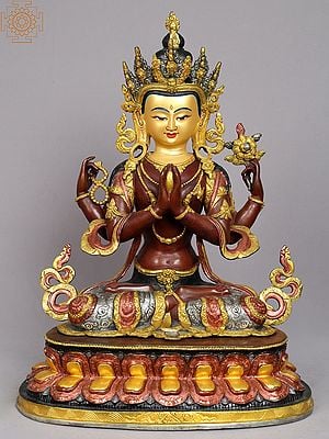 19" Buddhist Deity Chenrezig Idol from Nepal | Nepalese Copper Statue