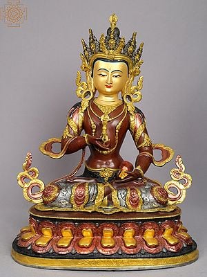18" Buddhist Deity Vajrasattva Sculpture | Nepalese Copper Statue