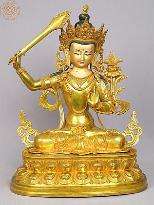 19" Tibetan Buddhist Deity - Manjushri Statue from Nepal