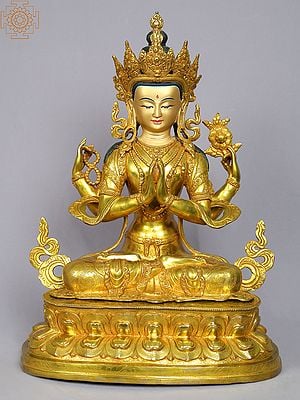 19" Tibetan Buddhist Deity Chenrezig Statue From Nepal