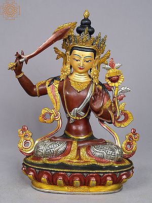 15" Manjushri Copper Statue from Nepal | Buddhist Deity Figurines