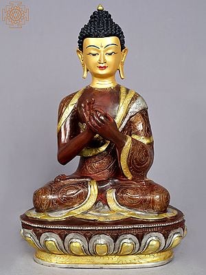 13" Lord Buddha Idol in Dharmachakra Mudra | Nepalese Copper Statue