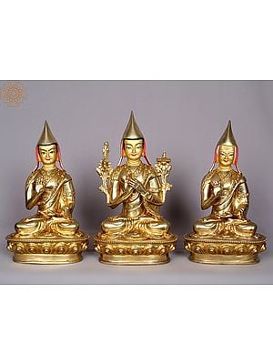 9" Tsongkhapa (Set of 3) Copper Statue from Nepal