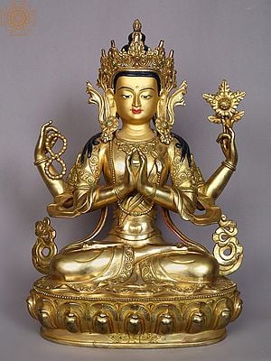 14" Tibetan Buddhist Deity Chenrezig From Nepal