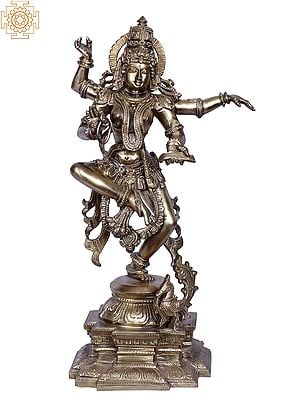 15" Dancing Goddess Saraswati (Hindu Goddess Of Knowledge) | Hoysala Bronze Handcrafted In South India