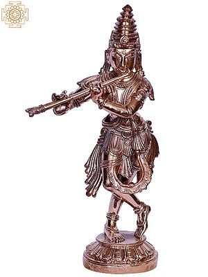 7" Small Lord Krishna Idol Playing Flute | Madhuchista Vidhana (Lost-Wax) | Panchaloha Bronze from Swamimalai