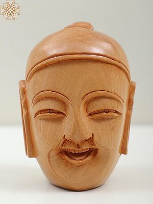 3" Small Wooden Laughing Buddha Head