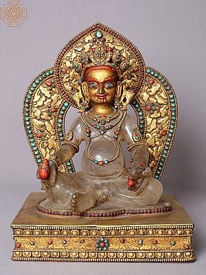 Superfine Lord Kubera (God of Wealth) Made of Crystal and Copper with Gold Plated