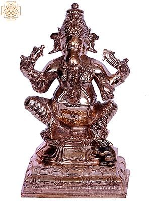 3" Bronze Sitting Four Hands Lord Ganesha Sculpture