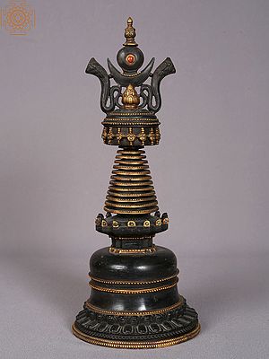 12" Superfine Black Stone Tibet Stupa