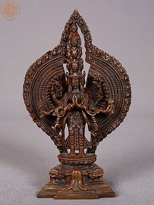 4" Small Superfine Thousand Armed Avalokiteshvara Copper Statue