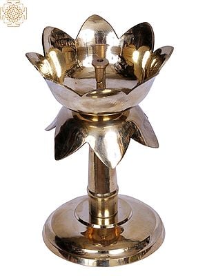 6" Lotus Design Pooja Lamp with Stand