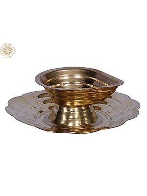 3" Brass Diya with Attached Thali