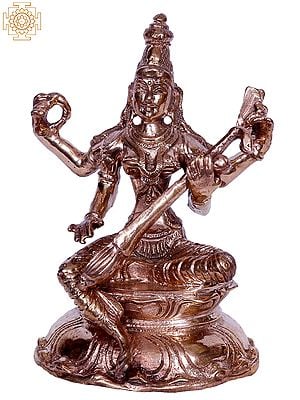 3" Sitting Goddess Saraswati Bronze Sculpture
